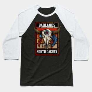 Badlands South Dakota Native American Bison Skull Baseball T-Shirt